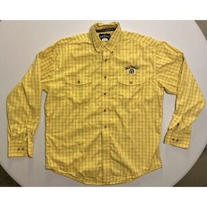 Jack Daniels Mens Yellow Plaid Long Sleeve Button Down Shirt Embroidered Logo L
